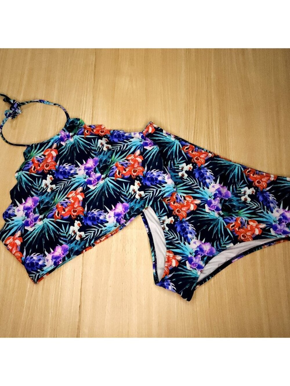Cupshe Womens Blue Floral Brief And Halter Top Bikini Large